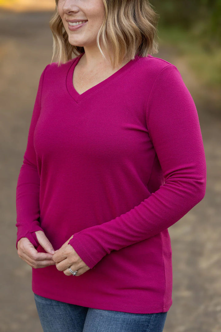 Leah Long Sleeve V-Neck Top | Magenta