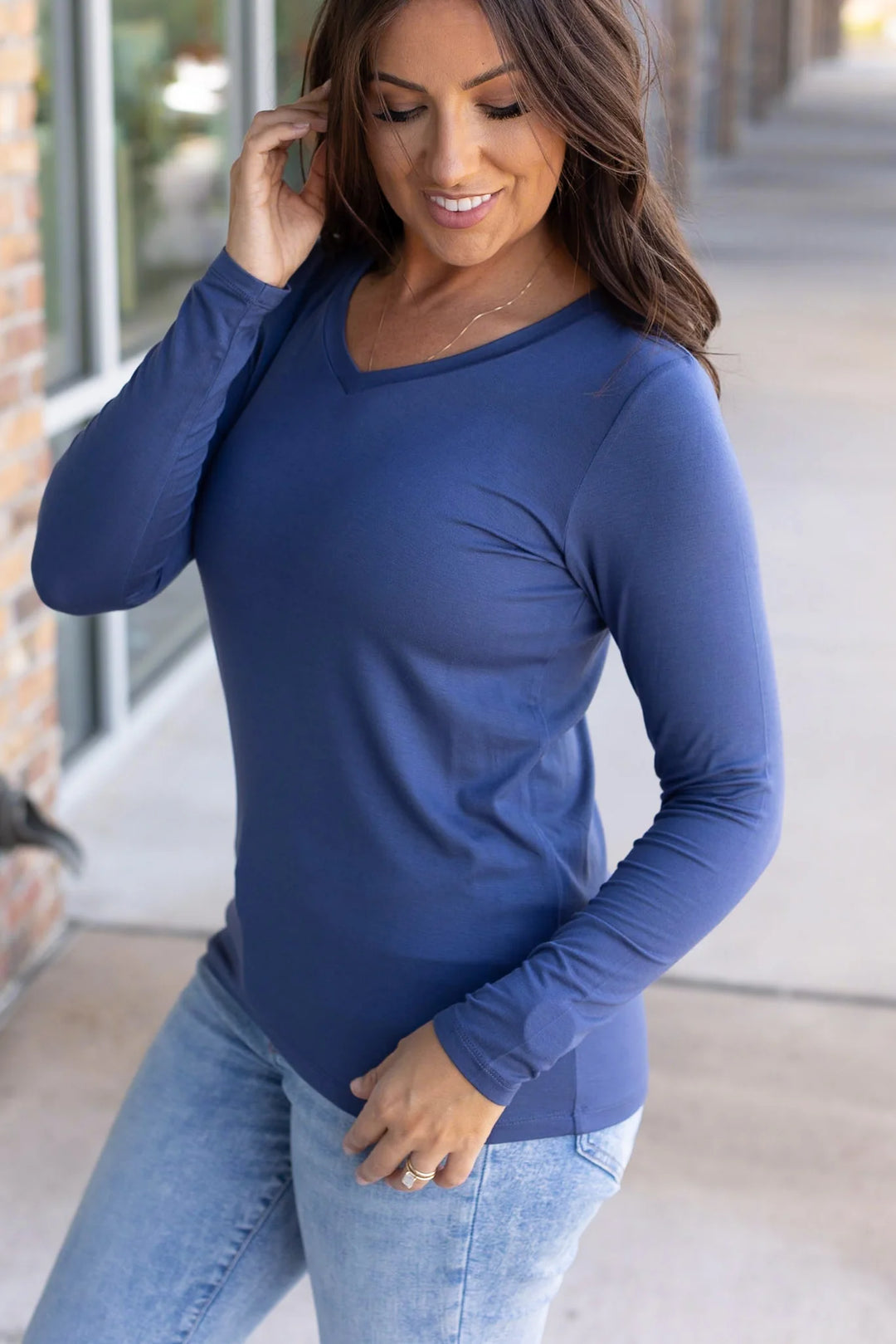 Larissa Long Sleeve V-Neck Top | Blue