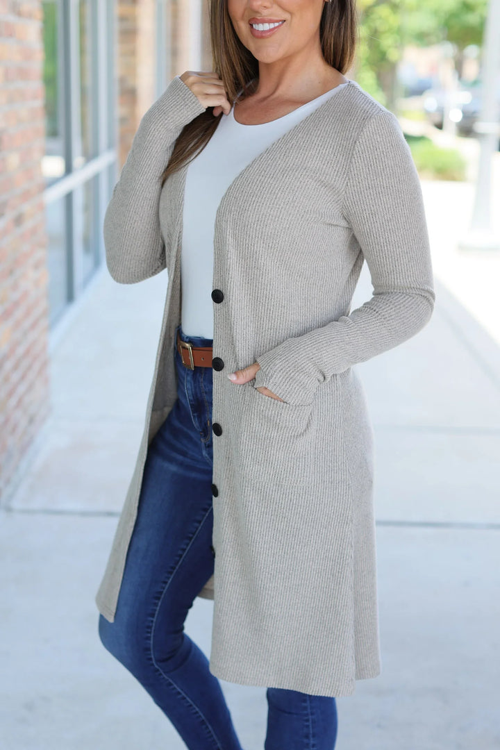 Colbie Ribbed Knit Cardigan | Mocha