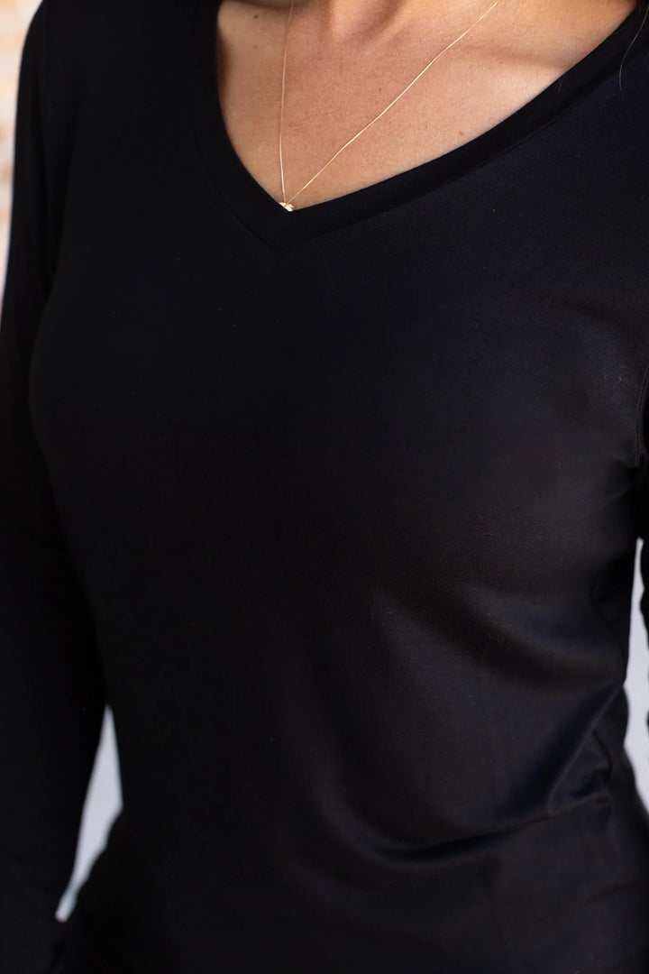 Larissa Long Sleeve V-Neck Top | Black