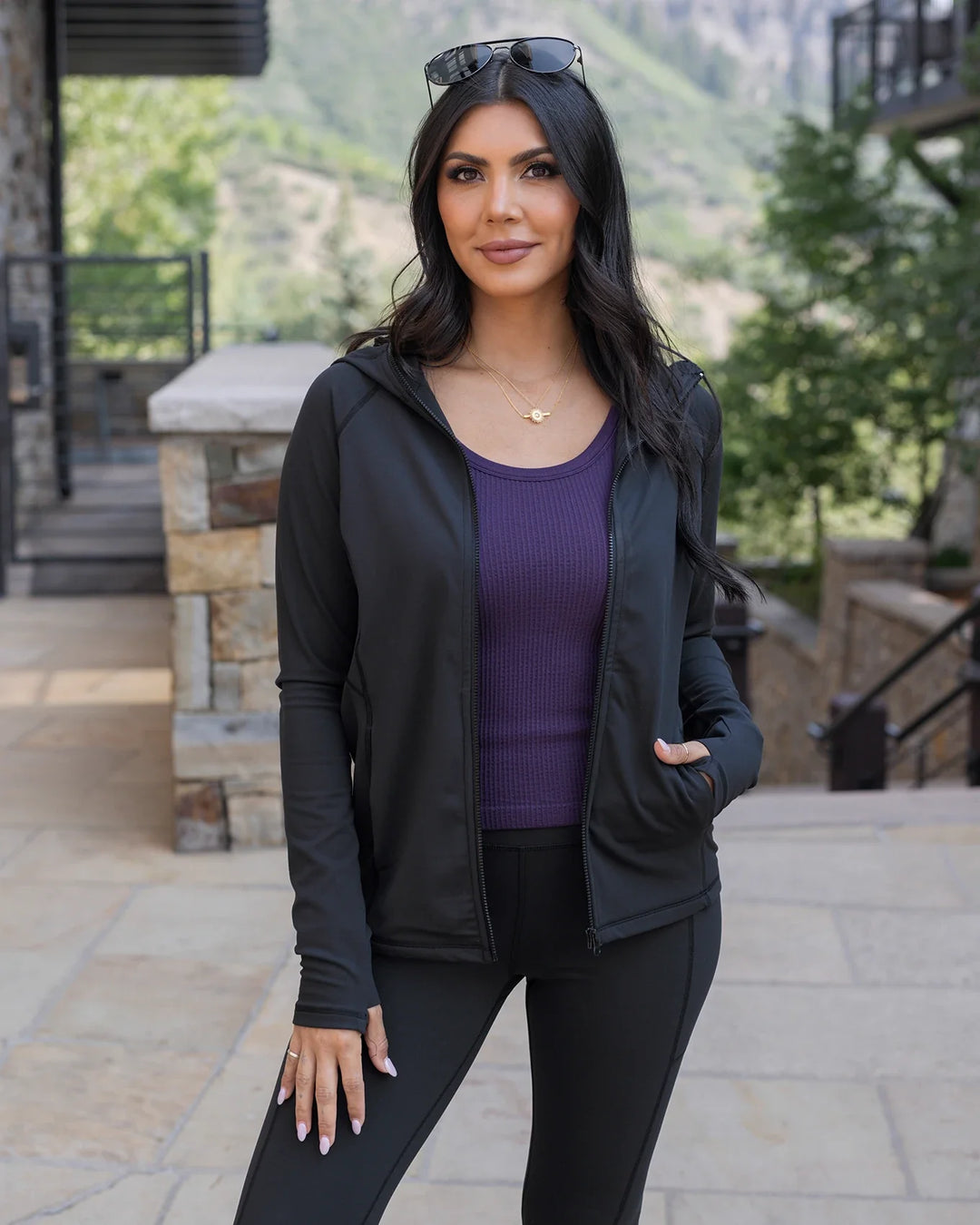 Grace and Lace Best Athletic Zip Up Jacket Black Glamour and Lace Boutique