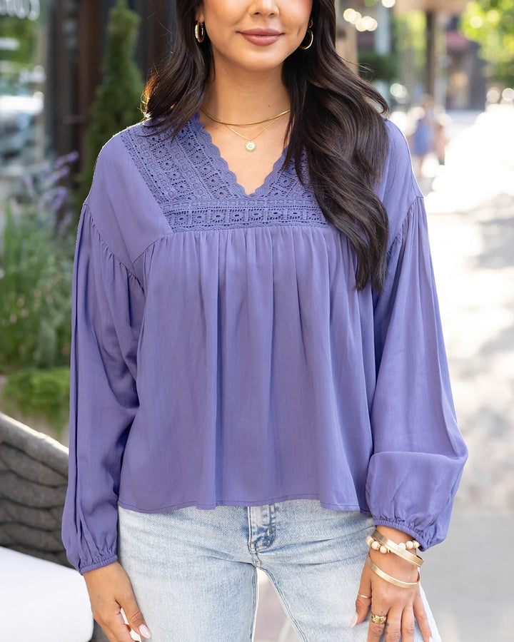 Grace and Lace | Boho Lace Trim Top | Wisteria