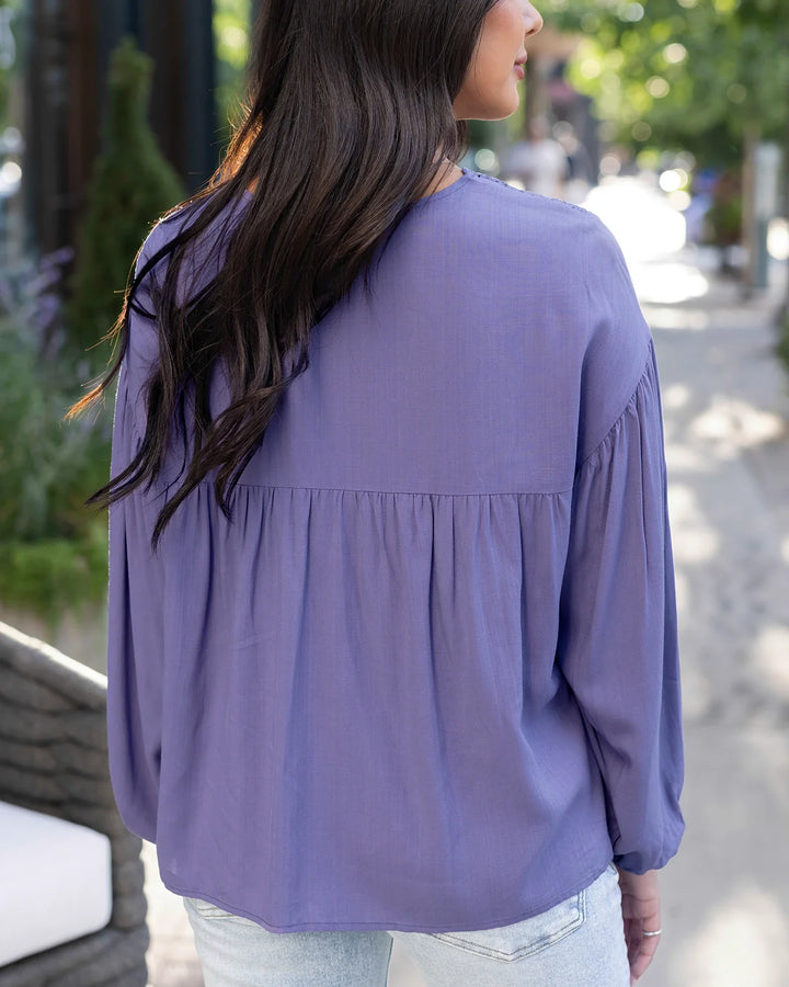 Grace and Lace | Boho Lace Trim Top | Wisteria