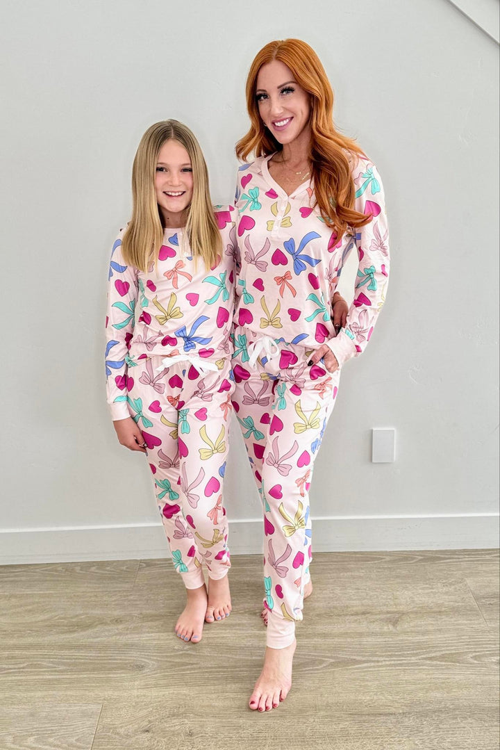 **PREORDER** Shirley & Stone | Matching PJ Set | Bow Hearts - ESTIMATED TO SHIP MID JANUARY