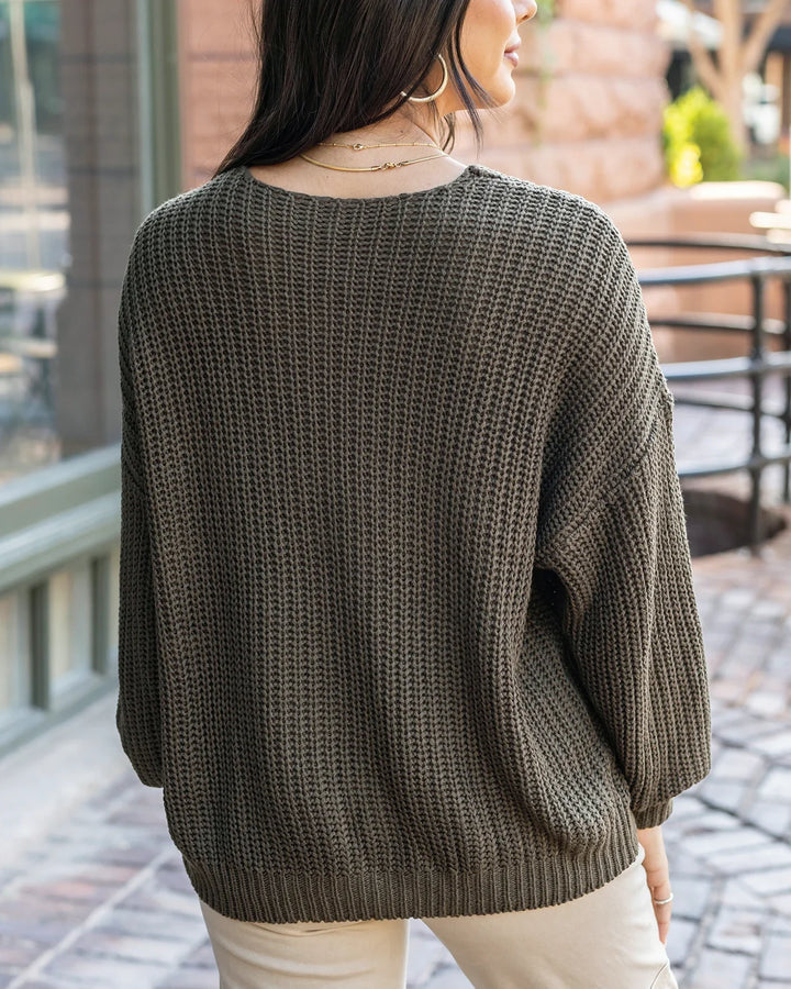 Grace and Lace | Boyfriend Slouchy Knit Sweater | Olive