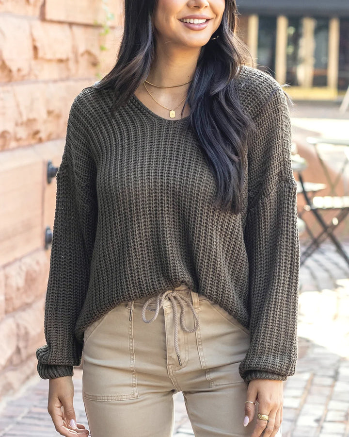 Grace and Lace | Boyfriend Slouchy Knit Sweater | Olive