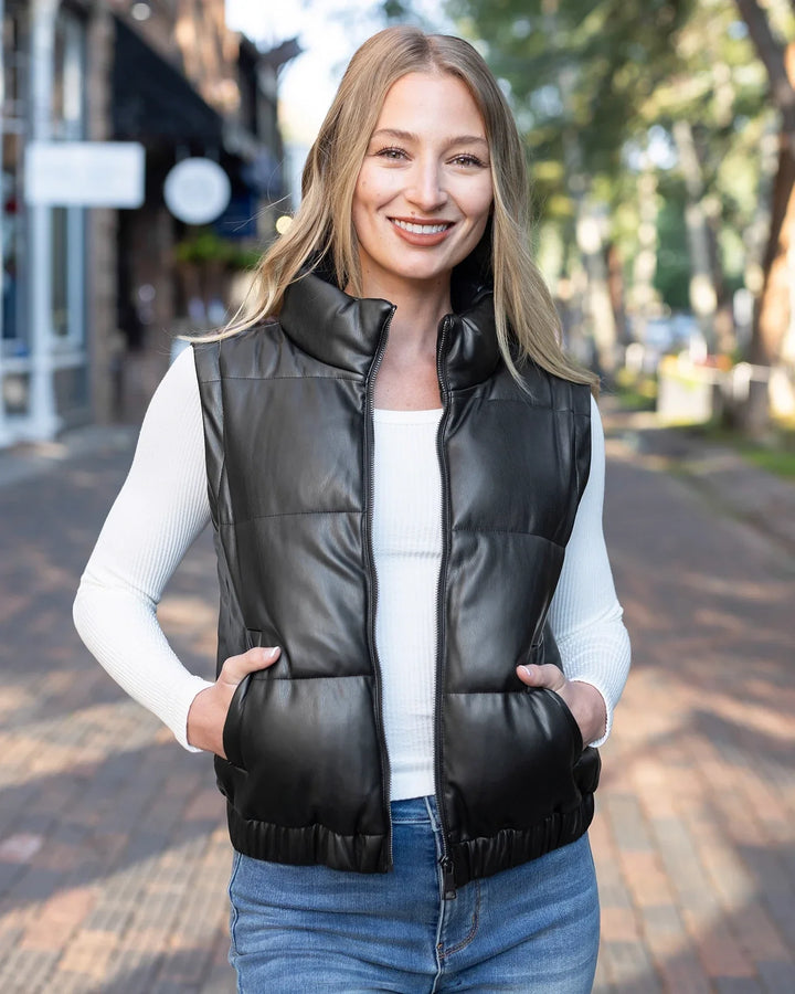 Grace and Lace | Butter Faux Leather Puffer Jacket/Vest | Black