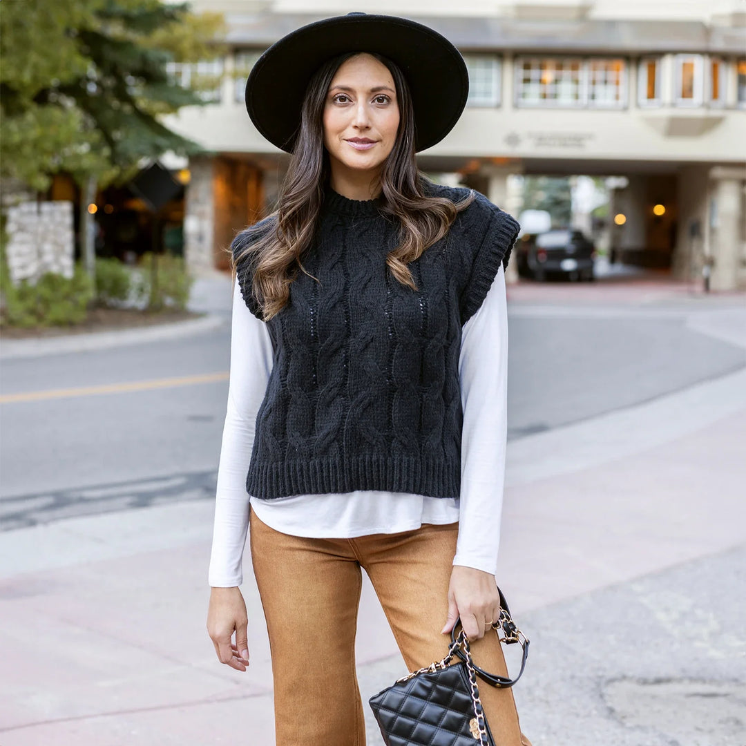 Grace and Lace | Cabled Knit Sweater Vest | Black