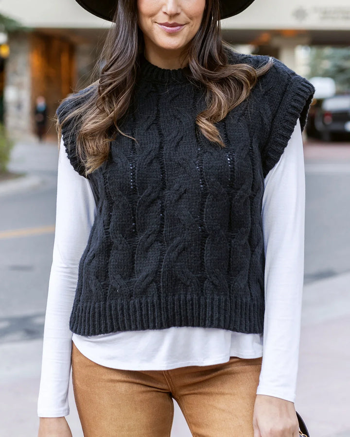 Grace and Lace | Cabled Knit Sweater Vest | Black