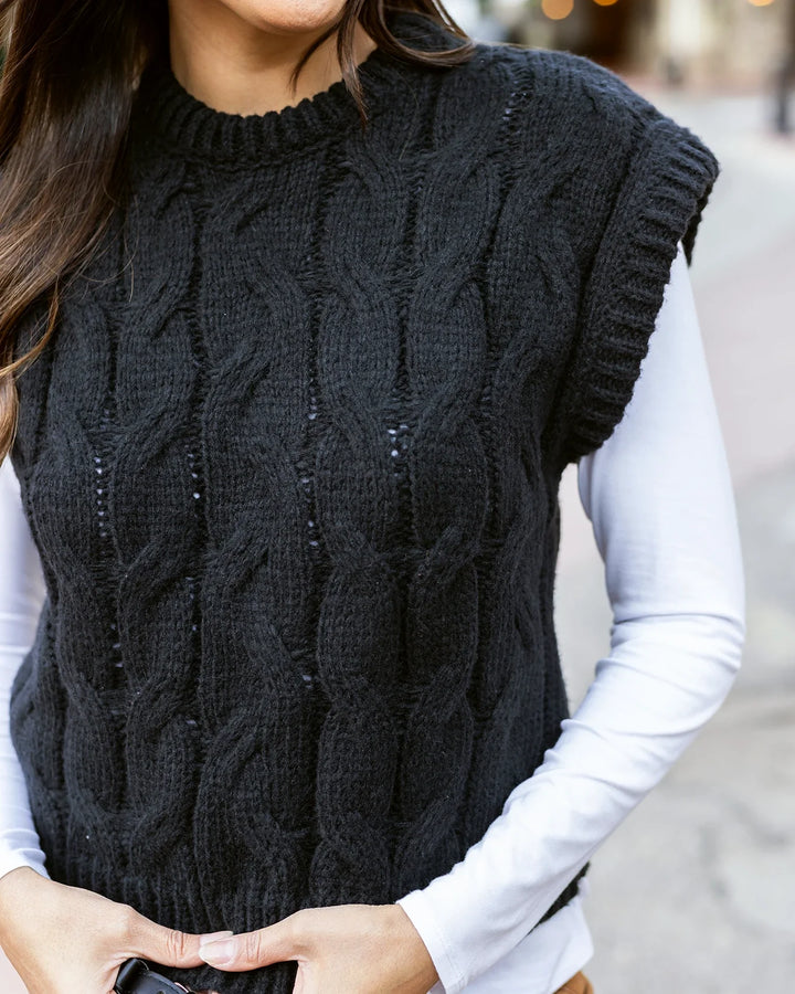 Grace and Lace | Cabled Knit Sweater Vest | Black