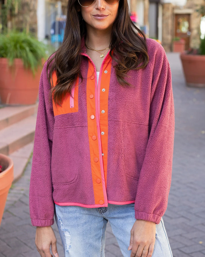 Grace and Lace | Colour Block Fleece Jacket | Berry-Orange