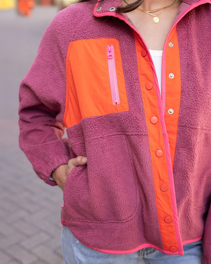 Grace and Lace | Colour Block Fleece Jacket | Berry-Orange