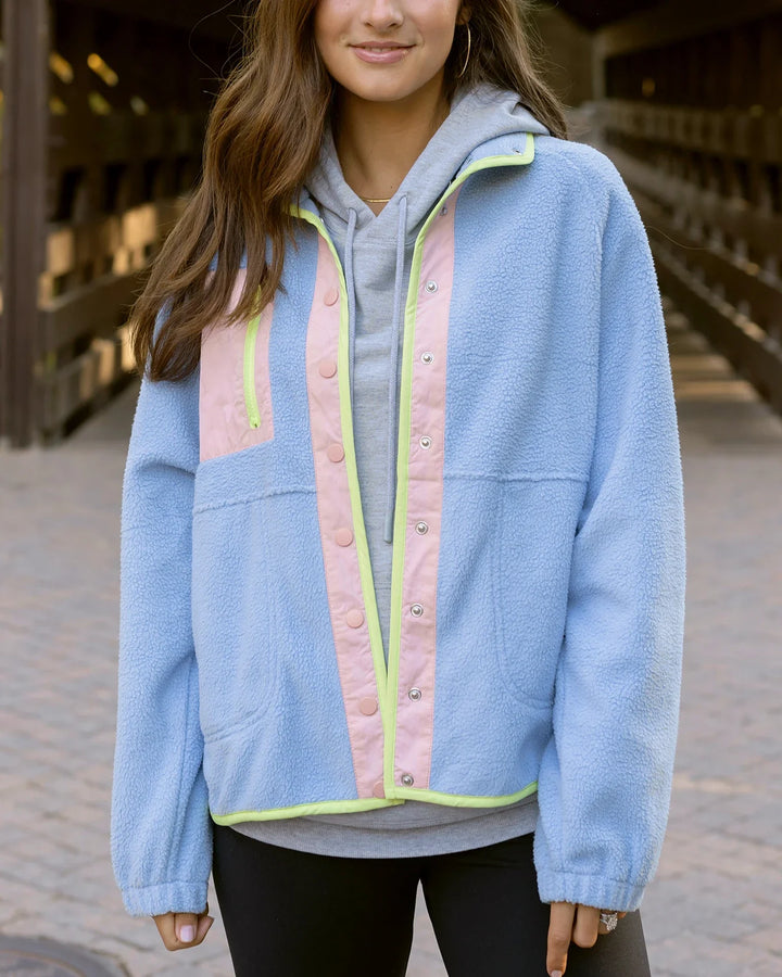 Grace and Lace | Colour Block Fleece Jacket | Blue-Blush