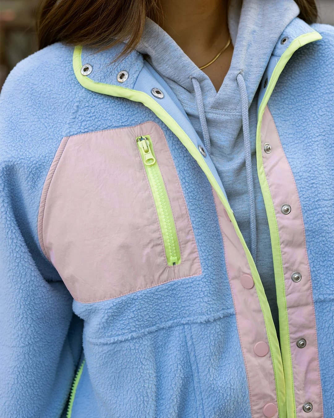 Grace and Lace | Colour Block Fleece Jacket | Blue-Blush