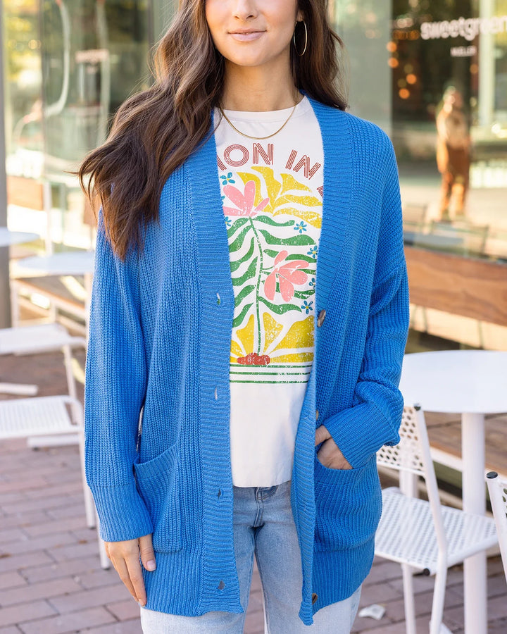 Grace and Lace | Oversized Comfy Knit Cardigan | Blue