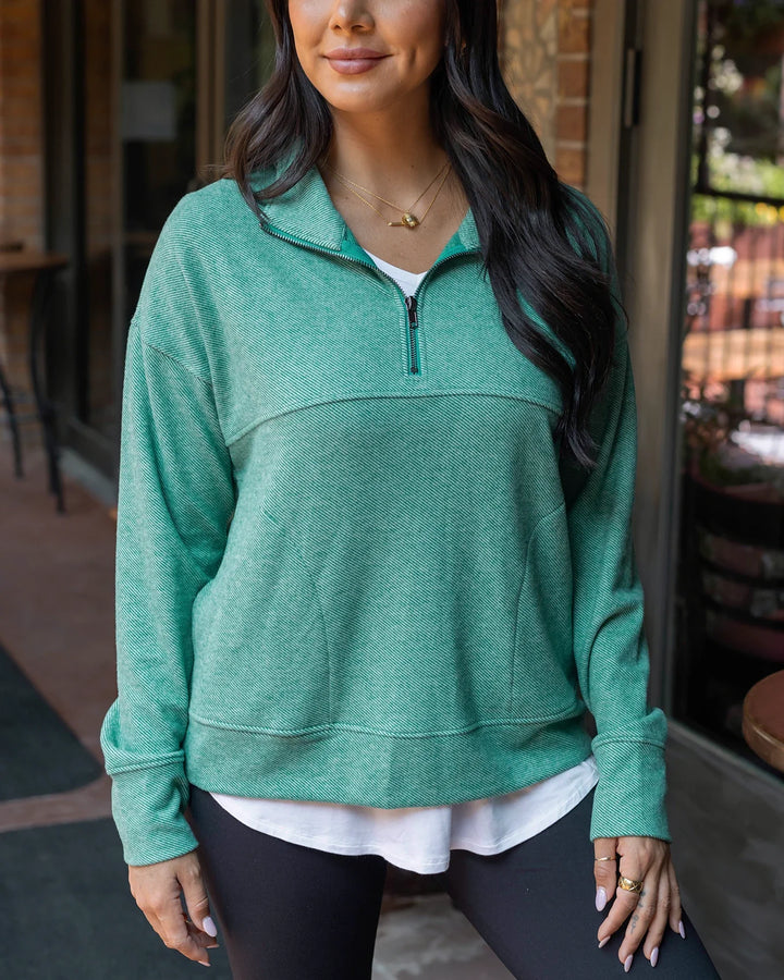 Grace and Lace | Cool Day Quarter Zip Pullover | Glade Green