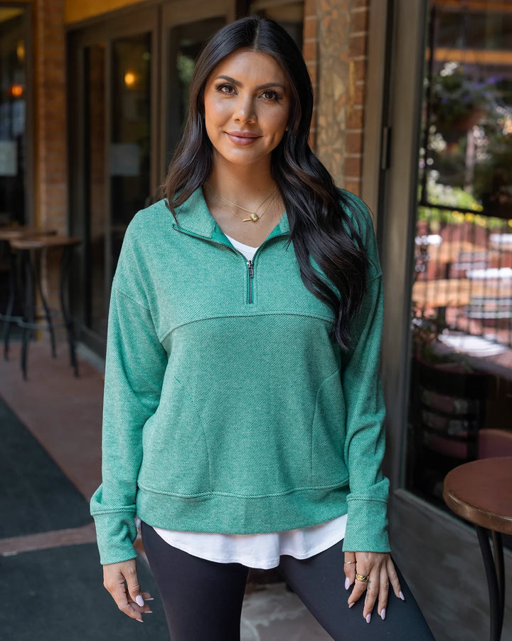 Grace and Lace | Cool Day Quarter Zip Pullover | Glade Green