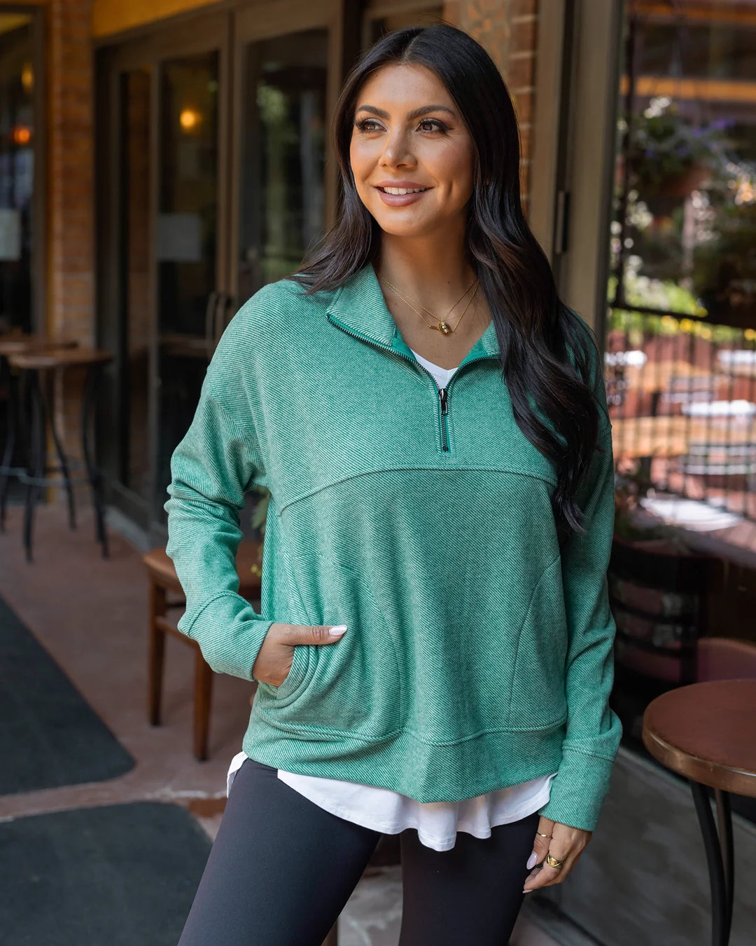 Grace and Lace | Cool Day Quarter Zip Pullover | Glade Green