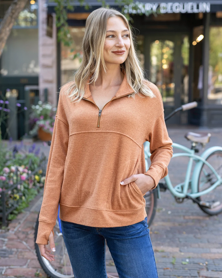 Grace and Lace | Cool Day Quarter Zip Pullover | Harvest