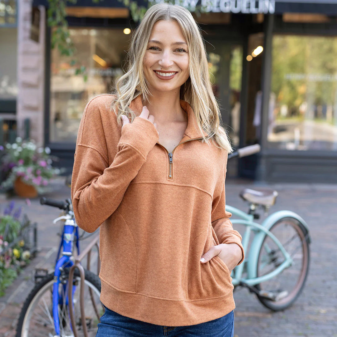 Grace and Lace | Cool Day Quarter Zip Pullover | Harvest