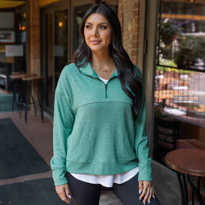 Grace and Lace | Cool Day Quarter Zip Pullover | Glade Green