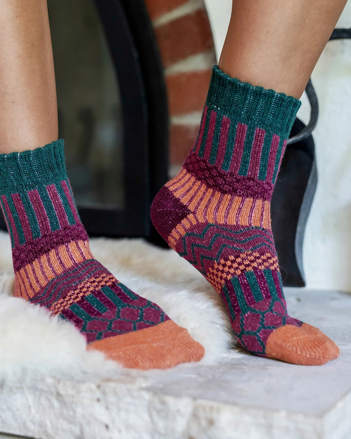 Grace and Lace | Knit Cozy Crew Socks | Berry Green