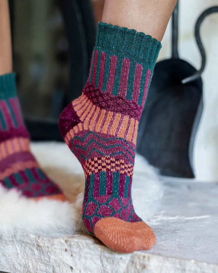 Grace and Lace | Knit Cozy Crew Socks | Berry Green