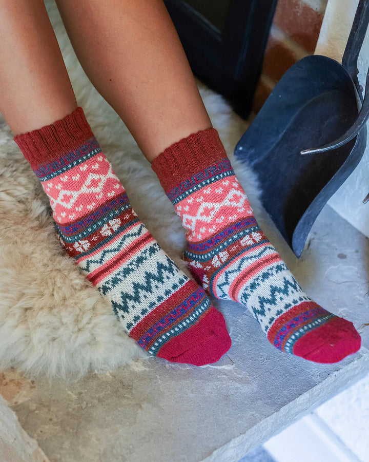 Grace and Lace | Knit Cozy Crew Socks | Pink Alpine