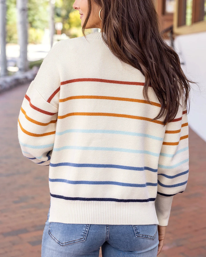 Grace and Lace | Crew Neck Striped Sweater | Ivory Multi Stripe