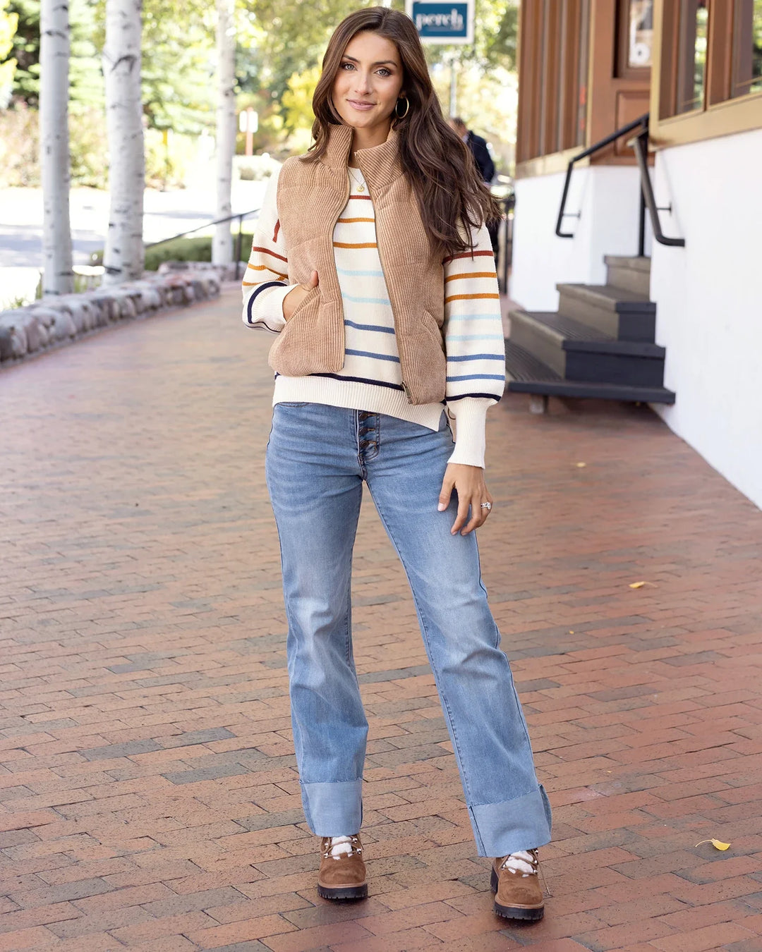 Grace and Lace | Crew Neck Striped Sweater | Ivory Multi Stripe