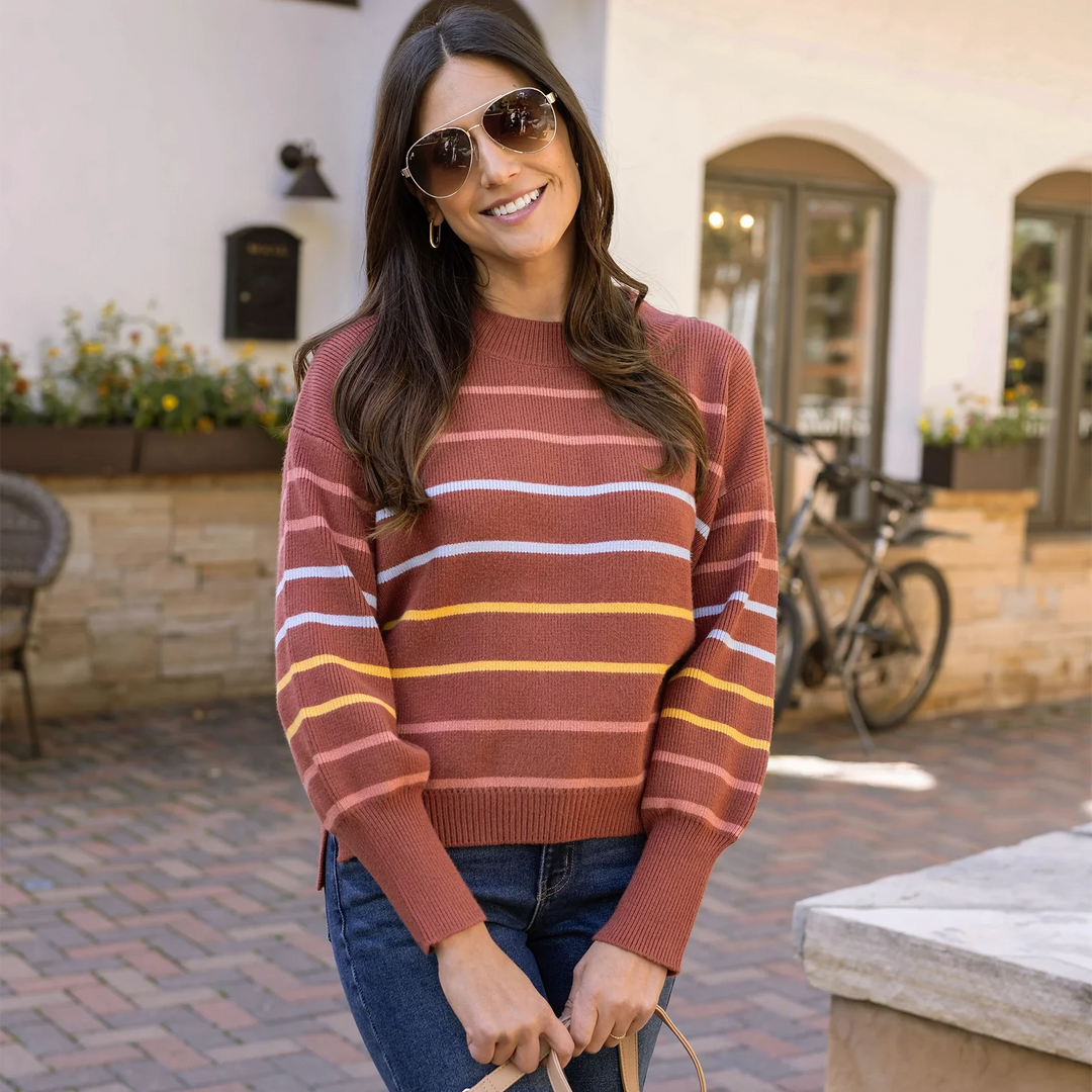 Grace and Lace | Crew Neck Striped Sweater | Terracotta Stripe