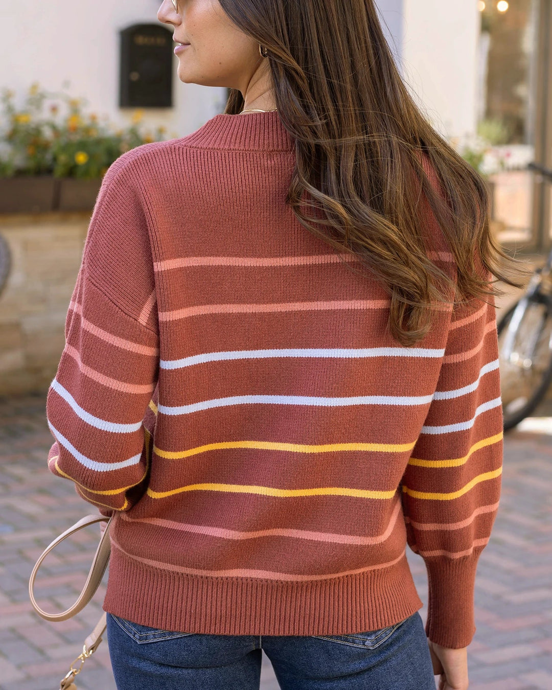 Grace and Lace | Crew Neck Striped Sweater | Terracotta Stripe