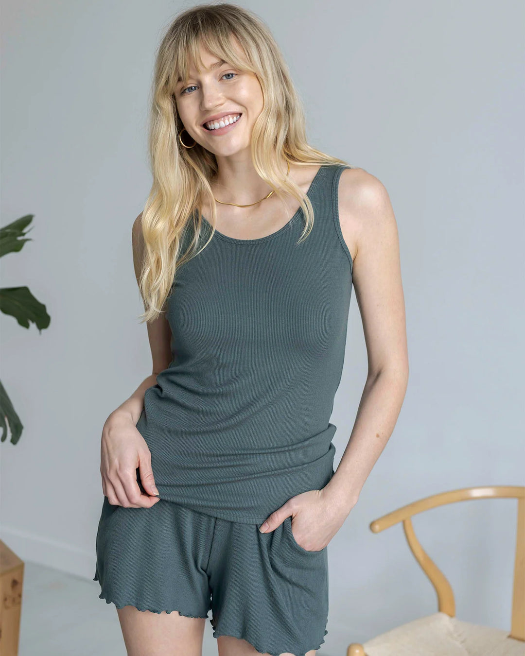 Grace and Lace | Essential Ribbed Fitted Tank Top | Forest