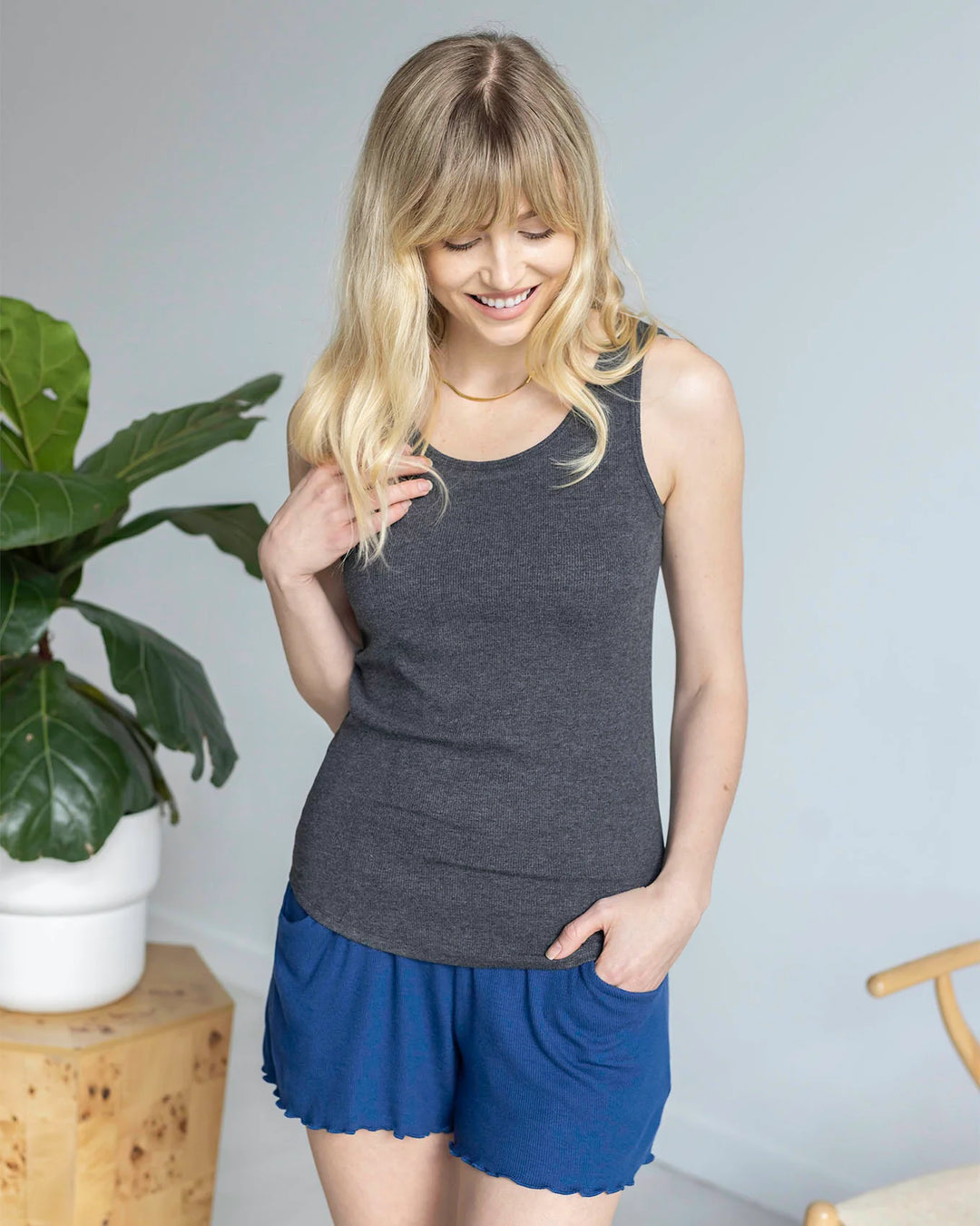 Grace and Lace | Essential Ribbed Fitted Tank Top | Charcoal