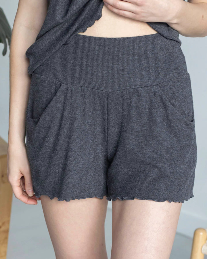 Grace and Lace | Essential Ribbed Lounge Sleep Shorts | Charcoal