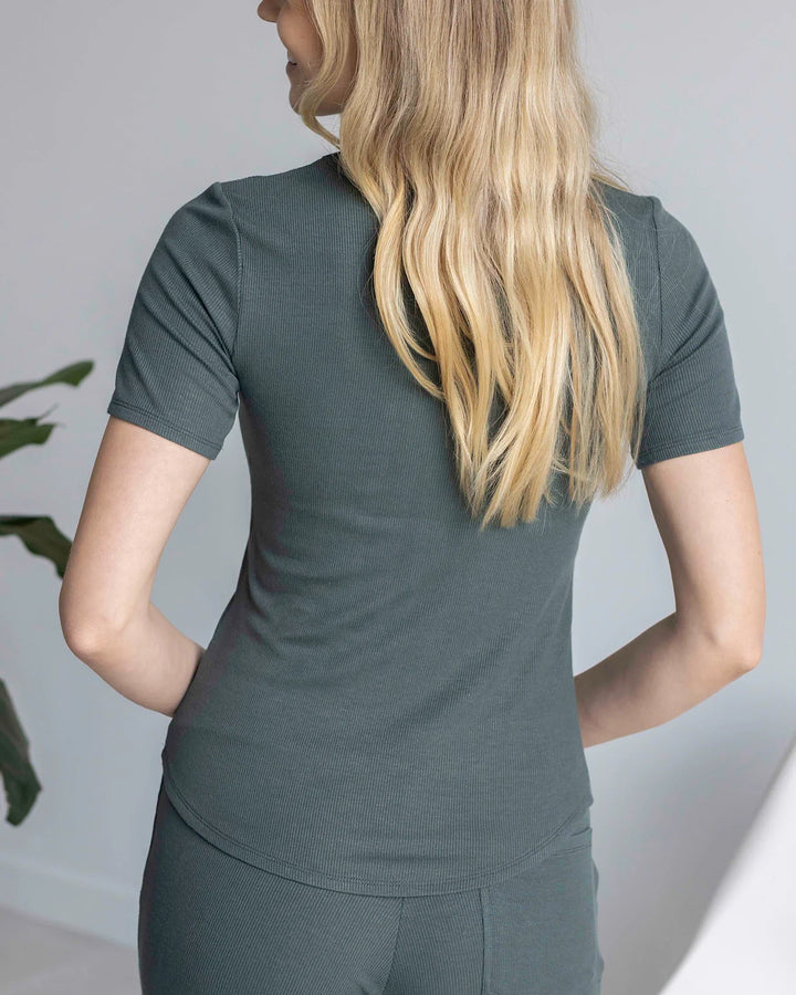 Grace and Lace | Essential Ribbed Short Sleeve Fitted Tee | Forest