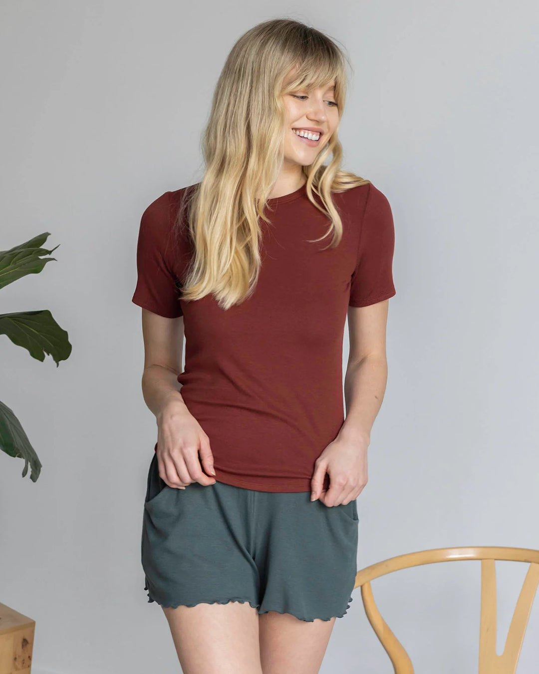 Grace and Lace | Essential Ribbed Short Sleeve Fitted Tee | Rust