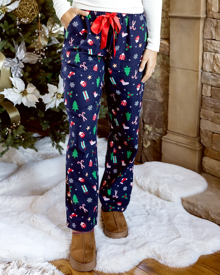 Grace and Lace | Flannel Christmas Pajama Pants | Navy