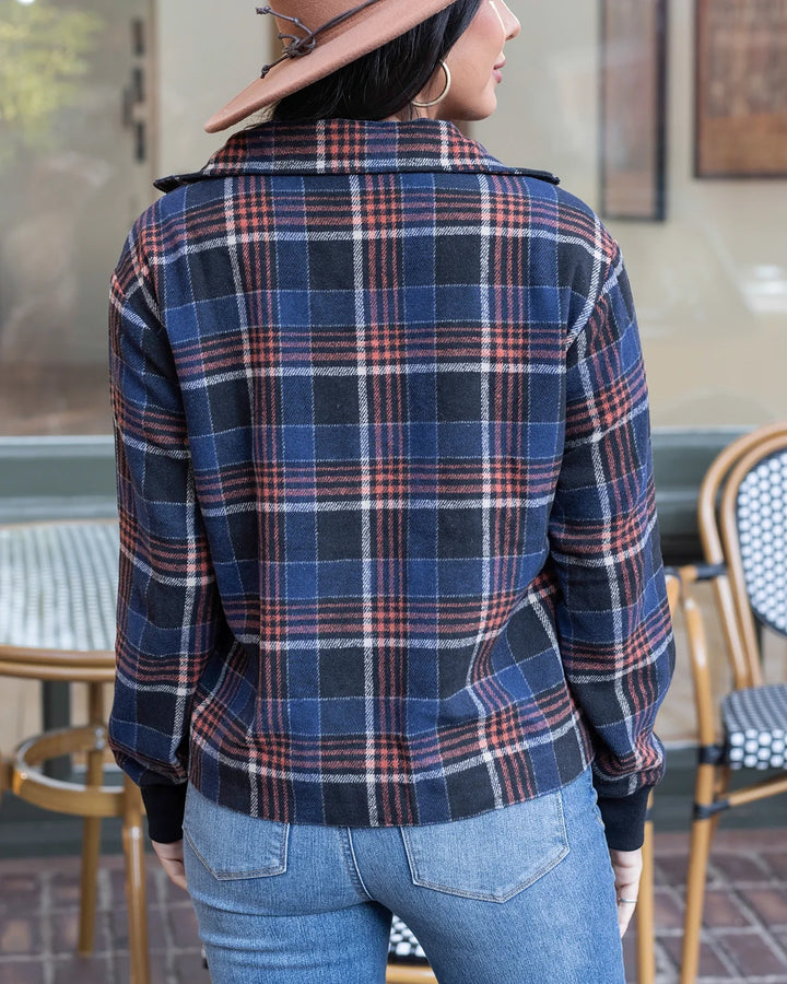 Grace and Lace | Flannel Plaid Jacket | Navy Orange