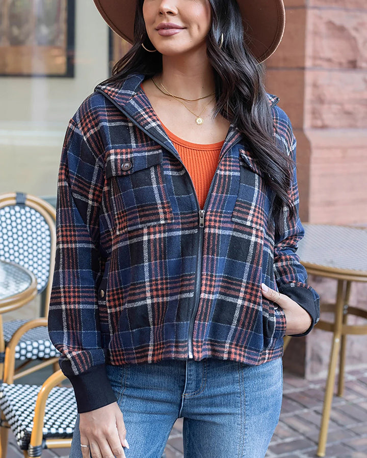 Grace and Lace | Flannel Plaid Jacket | Navy Orange