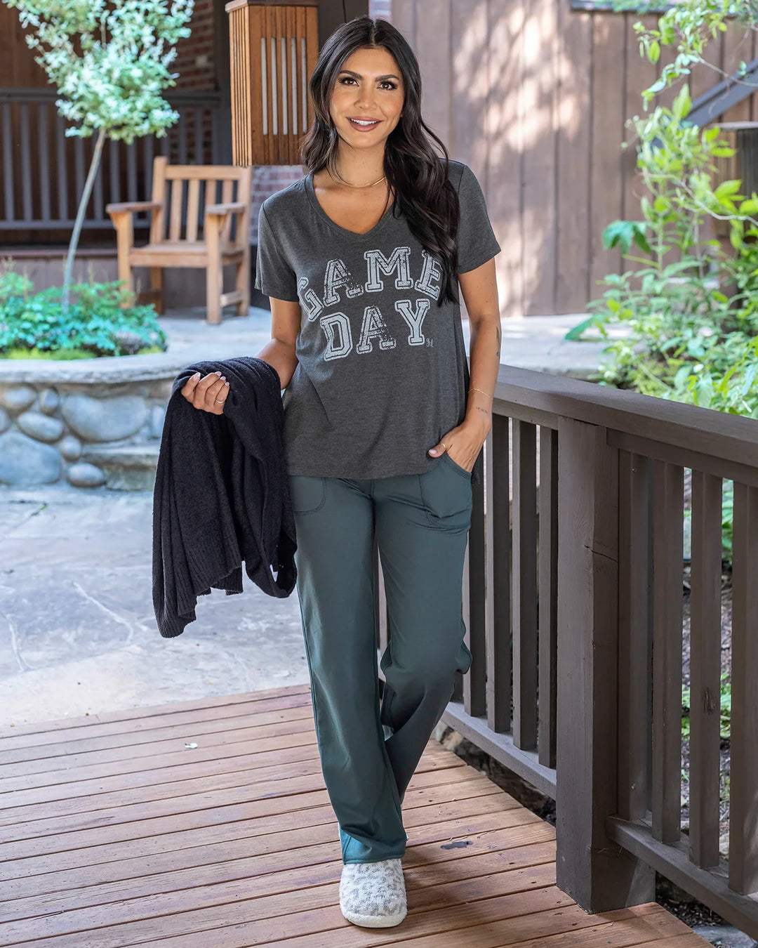 Grace and Lace | Fleece Lined Straight Leg Lounge Pants | Spruce Green