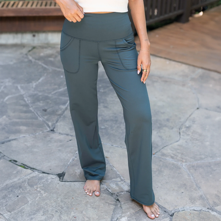 Grace and Lace | Fleece Lined Straight Leg Lounge Pants | Spruce Green