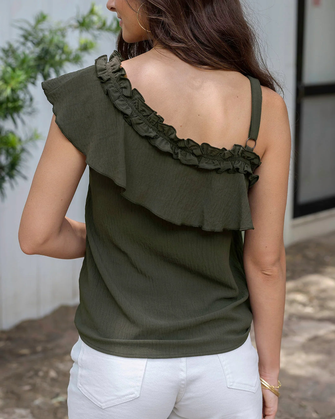 Grace and Lace | Havana One Shoulder Ruffle Top | Deep Green