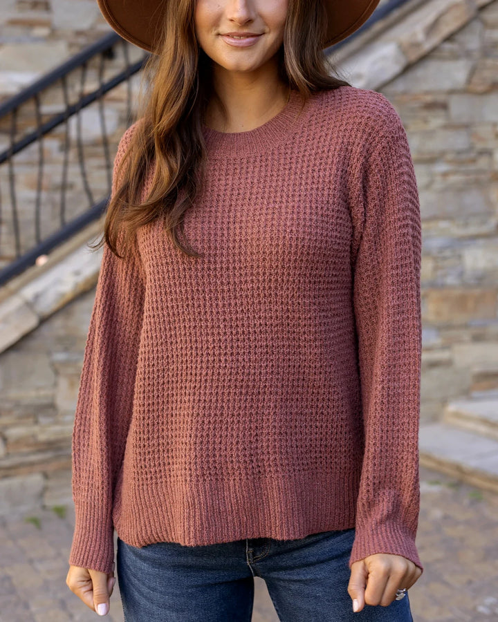 Grace and Lace | Heathered Waffle Knit Sweater | Adobe