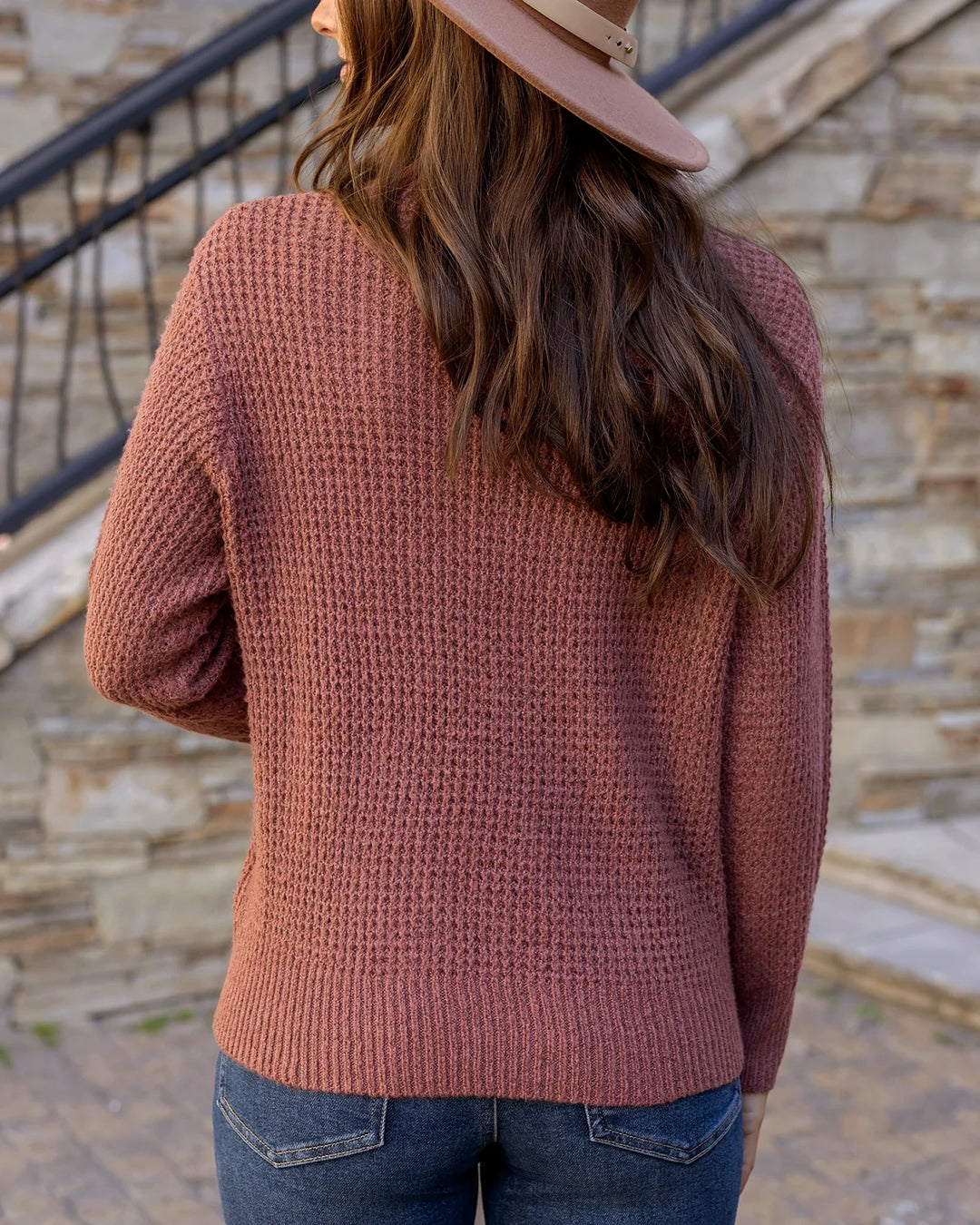 Grace and Lace | Heathered Waffle Knit Sweater | Adobe