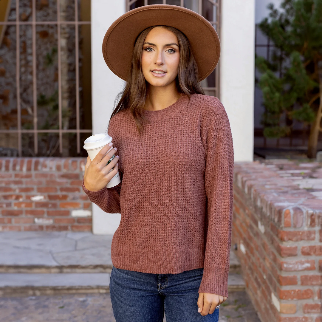 Grace and Lace | Heathered Waffle Knit Sweater | Adobe