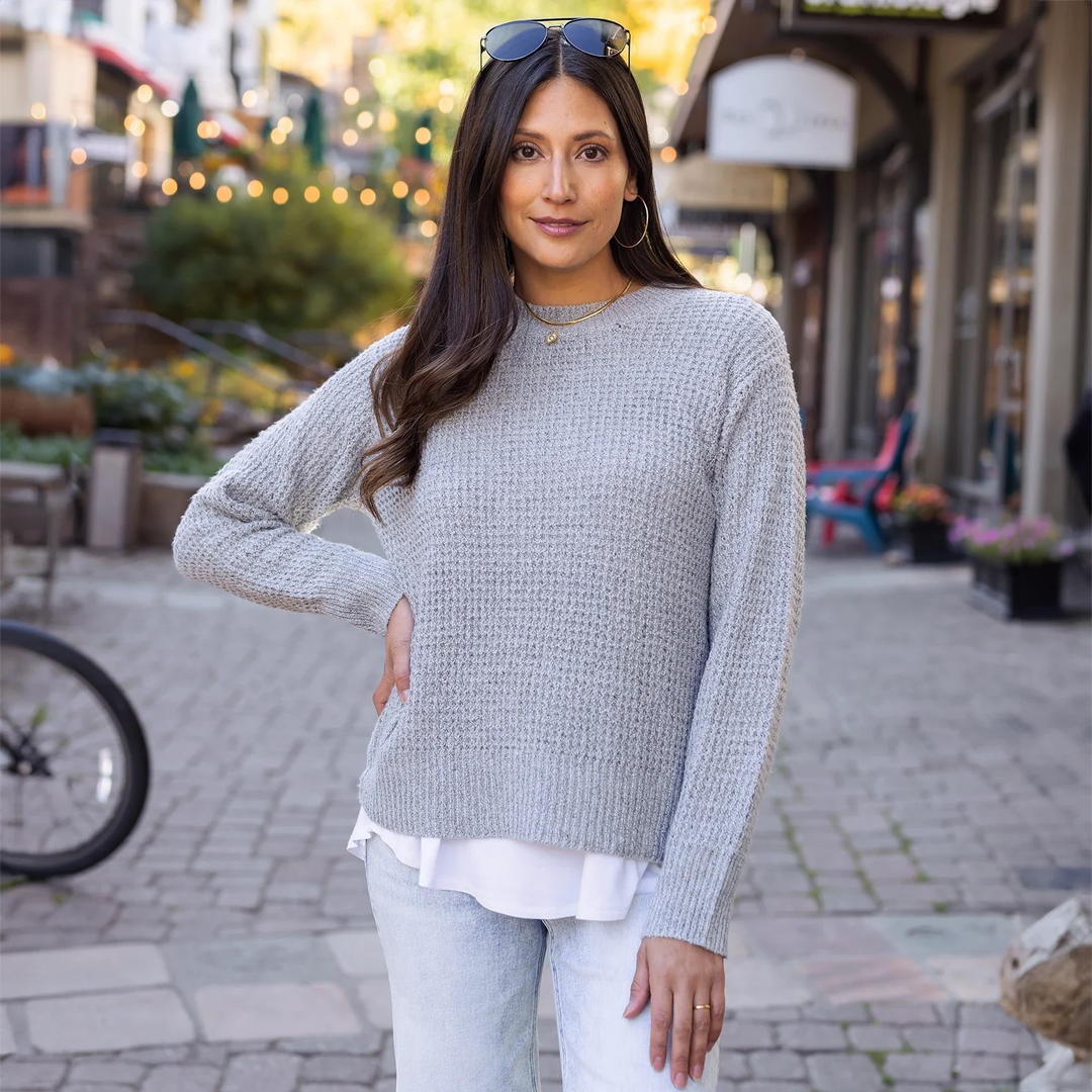 Grace and Lace | Heathered Waffle Knit Sweater | Heathered Grey