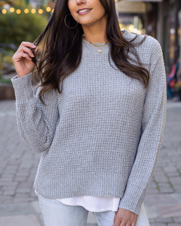 Grace and Lace | Heathered Waffle Knit Sweater | Heathered Grey