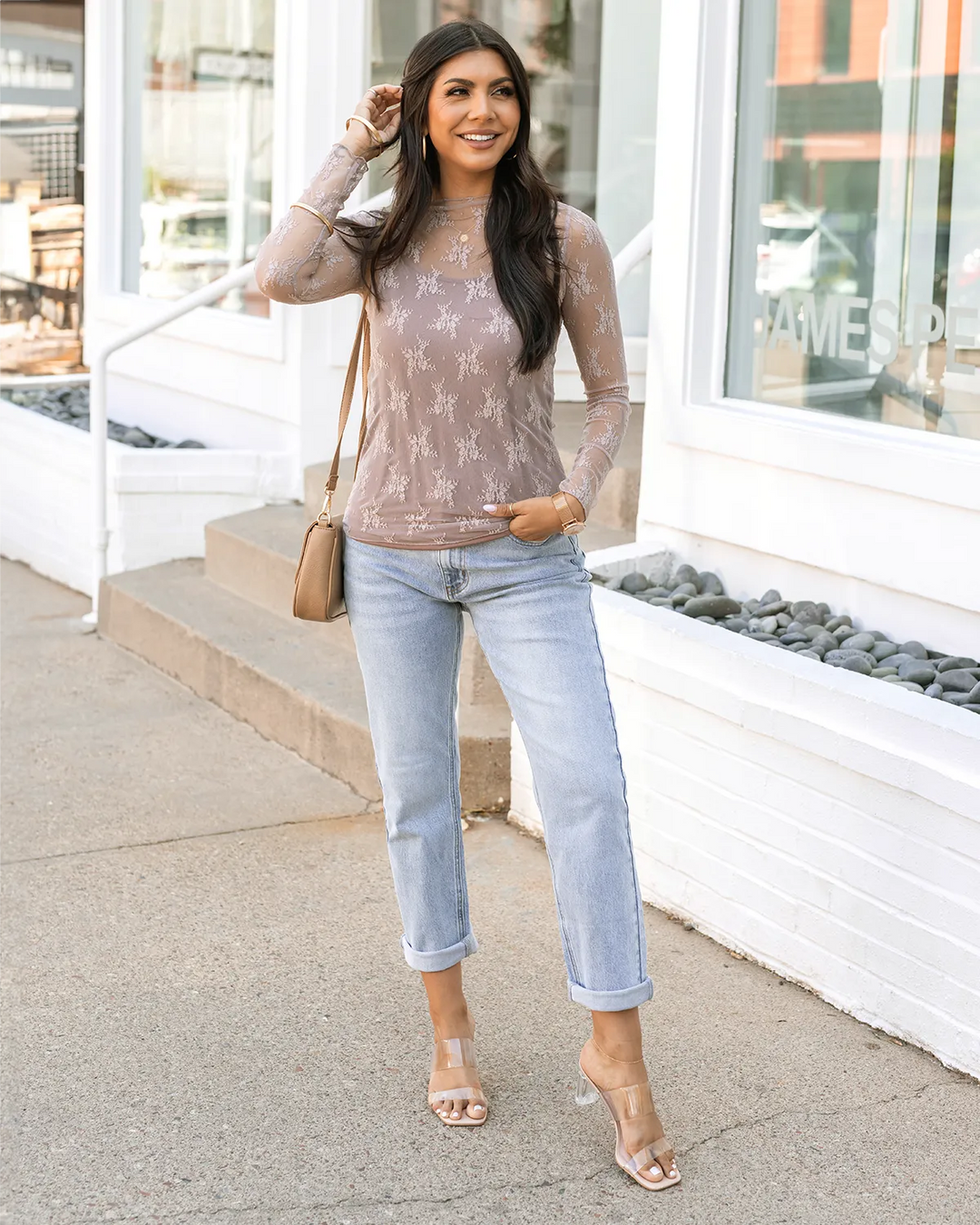 Grace and Lace | Lace Mesh Top | Taupe