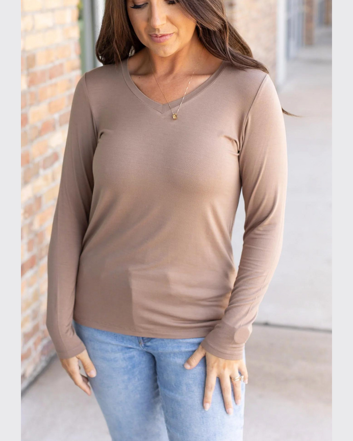 Larissa Long Sleeve V-Neck Top | Mocha